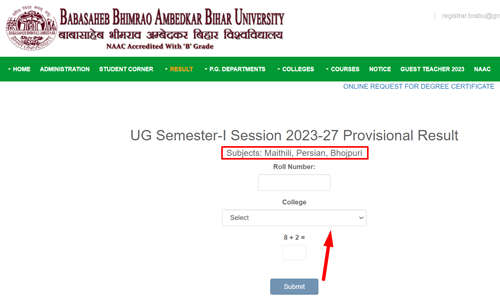 BRABU Part 1 Result 2024 घषत BA BSc BCom Link Check UG 1st Semester