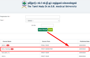 Dr Mgr University B Sc Nursing Result Link Out Check Tnmgrmu