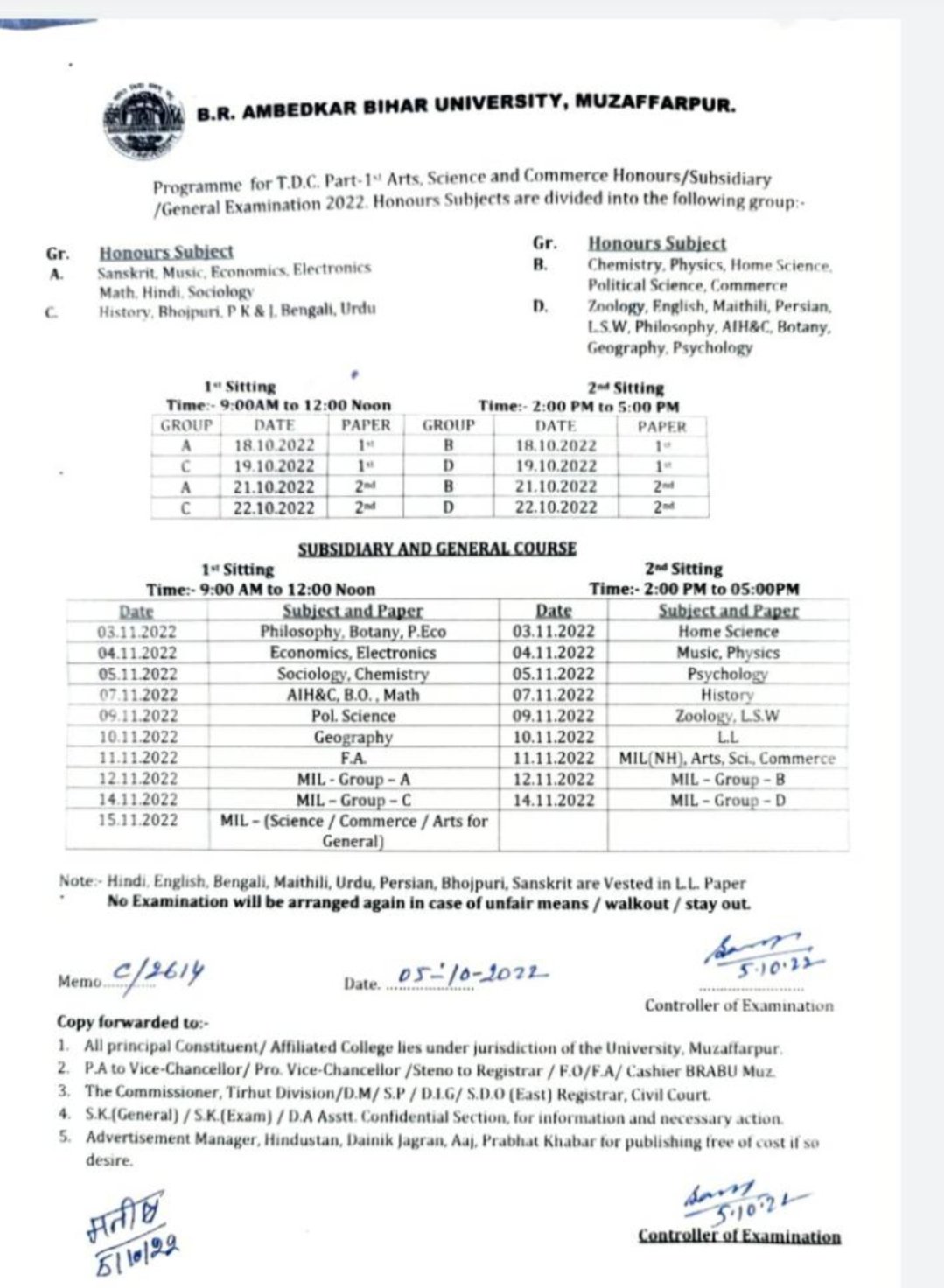 Brabu Exam Calendar 2025 