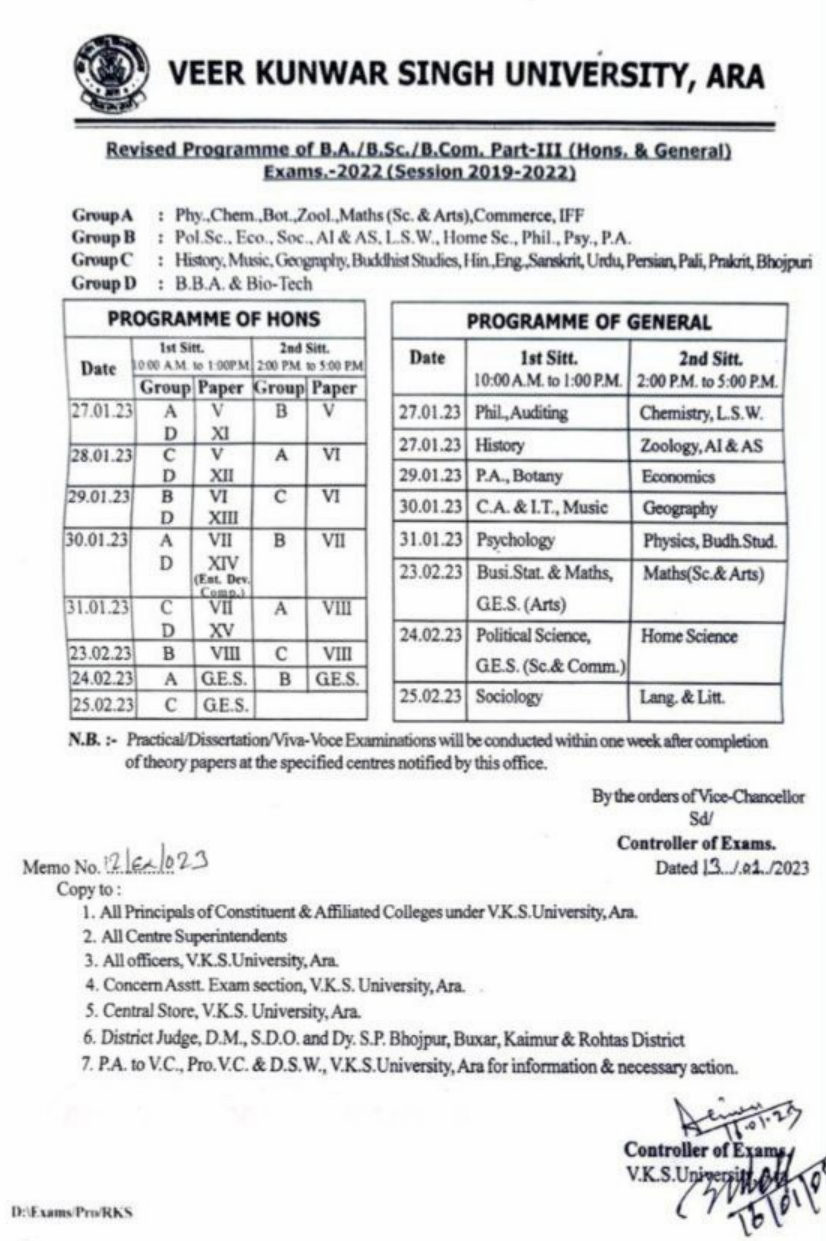 Vksu Part 3 Exam Date 2023 Out 27 जनवरी से शुरू Ba Bsc Bcom Exam