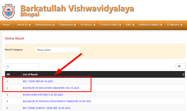 BU Bhopal B.Sc 1st Year Result 2023 रिजल्ट जारी Link, Barkatullah ...
